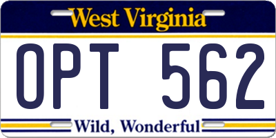 WV license plate OPT562