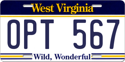 WV license plate OPT567
