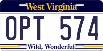 WV license plate OPT574