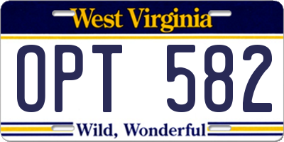 WV license plate OPT582