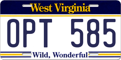 WV license plate OPT585