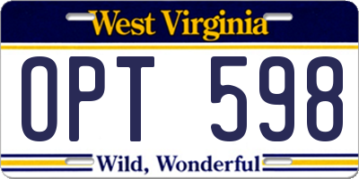 WV license plate OPT598