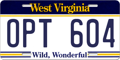 WV license plate OPT604