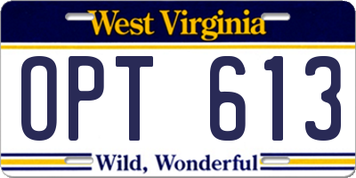 WV license plate OPT613