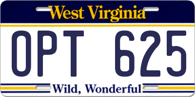 WV license plate OPT625