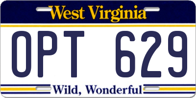 WV license plate OPT629