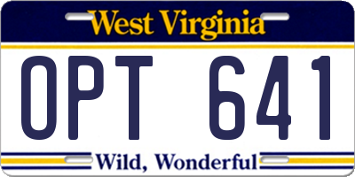 WV license plate OPT641