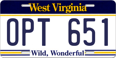 WV license plate OPT651