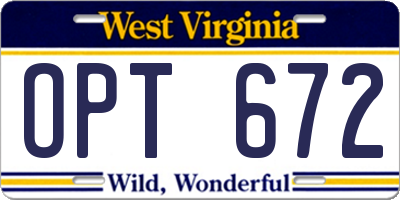 WV license plate OPT672