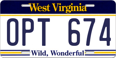 WV license plate OPT674