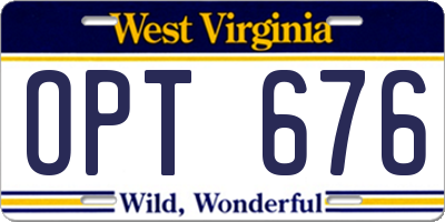 WV license plate OPT676