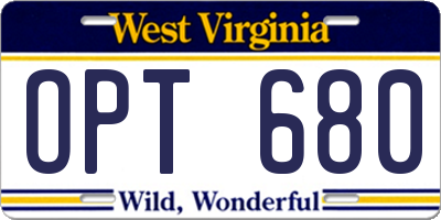 WV license plate OPT680