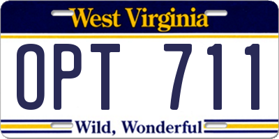 WV license plate OPT711