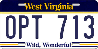 WV license plate OPT713