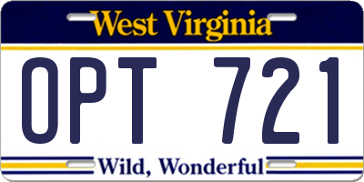 WV license plate OPT721