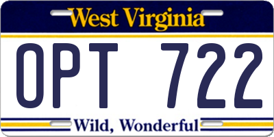 WV license plate OPT722