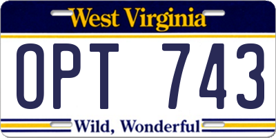 WV license plate OPT743