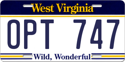 WV license plate OPT747