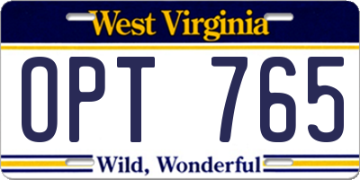 WV license plate OPT765
