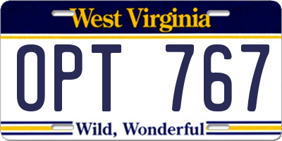 WV license plate OPT767