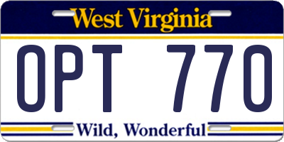 WV license plate OPT770
