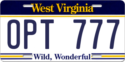 WV license plate OPT777
