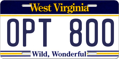 WV license plate OPT800