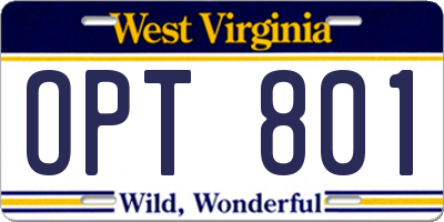 WV license plate OPT801