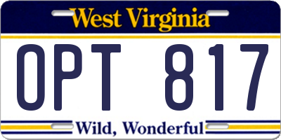 WV license plate OPT817