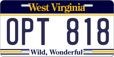 WV license plate OPT818