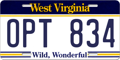WV license plate OPT834