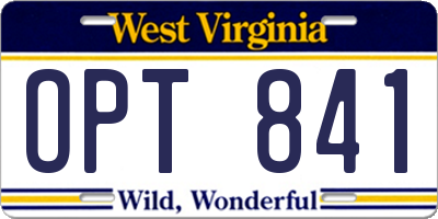 WV license plate OPT841