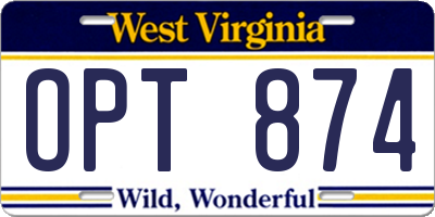 WV license plate OPT874