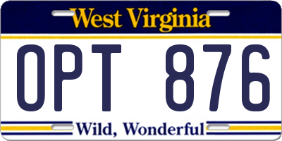 WV license plate OPT876
