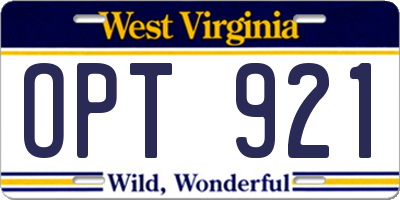 WV license plate OPT921