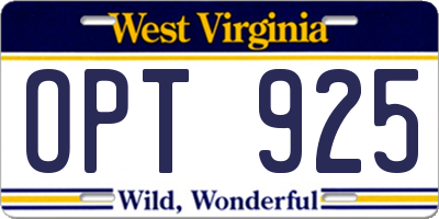 WV license plate OPT925