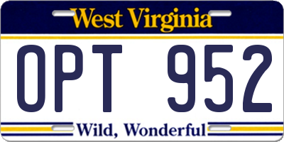 WV license plate OPT952