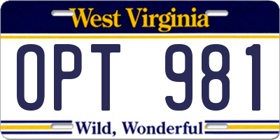 WV license plate OPT981