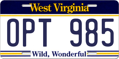WV license plate OPT985