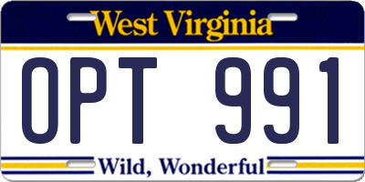 WV license plate OPT991