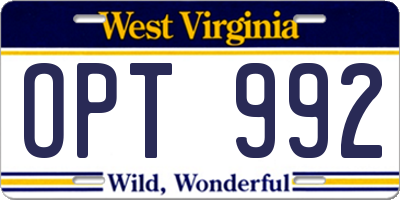 WV license plate OPT992