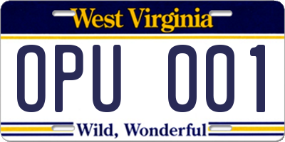 WV license plate OPU001