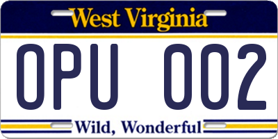 WV license plate OPU002