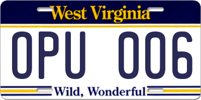 WV license plate OPU006