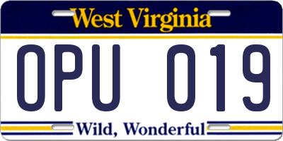 WV license plate OPU019