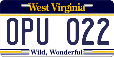 WV license plate OPU022