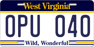WV license plate OPU040