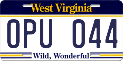 WV license plate OPU044