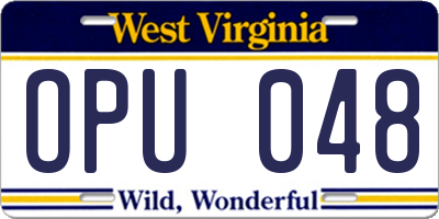 WV license plate OPU048