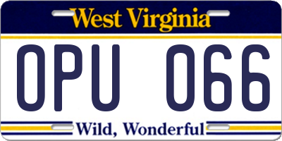 WV license plate OPU066